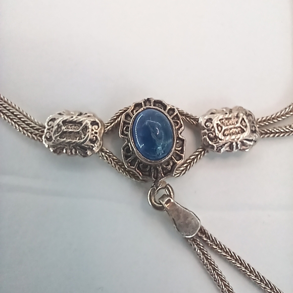 Vintage 925 Silver Blue Opal Agate Bracelet Ring Womens size 8 Boho - Picture 3 of 8